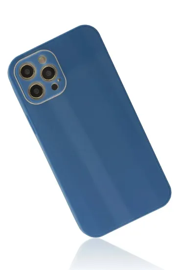 Newface iPhone 12 Pro Kılıf Glass Kapak - Mavi resmi