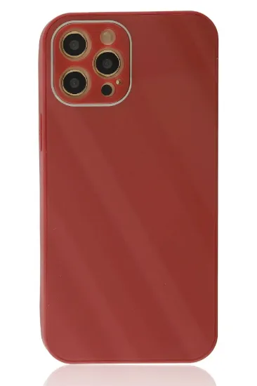 Newface iPhone 12 Pro Kılıf Glass Kapak - Bordo resmi