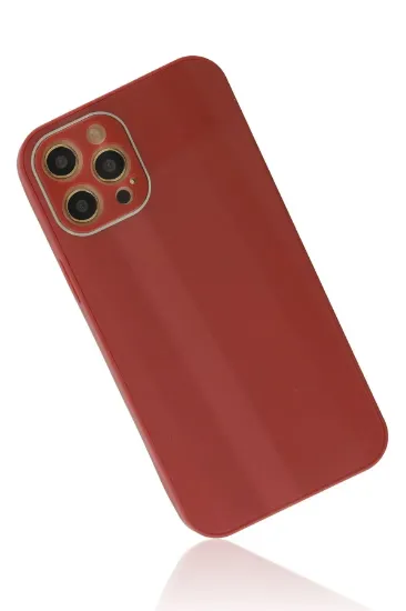 Newface iPhone 12 Pro Kılıf Glass Kapak - Bordo resmi