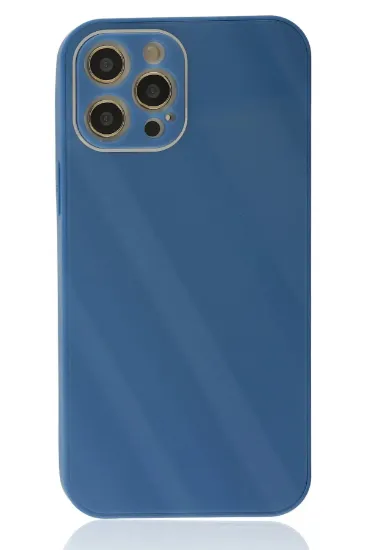 Newface iPhone 12 Pro Max Kılıf Glass Kapak - Mavi resmi