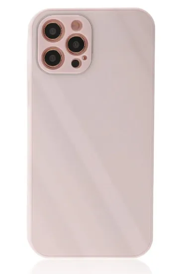 Newface iPhone 12 Pro Max Kılıf Glass Kapak - Pembe resmi