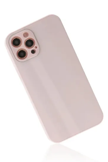 Newface iPhone 12 Pro Max Kılıf Glass Kapak - Pembe resmi