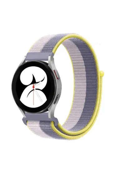 Newface Samsung Galaxy Watch 4 Hasırlı Cırtcırtlı Kordon - Gri-Beyaz resmi