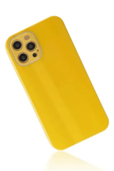 Newface iPhone 12 Pro Max Kılıf Glass Kapak - Sarı resmi