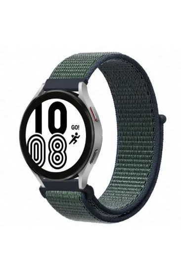 Newface Samsung Galaxy Watch 4 Hasırlı Cırtcırtlı Kordon - Lacivert-Yeşil resmi