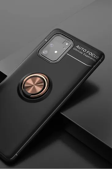 Newface Samsung Galaxy A91 / S10 Lite Kılıf Range Yüzüklü Silikon - Siyah-Gold resmi