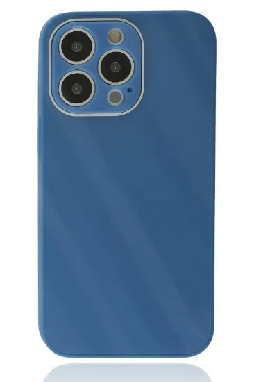 Newface iPhone 13 Pro Kılıf Glass Kapak - Mavi resmi