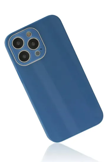 Newface iPhone 13 Pro Kılıf Glass Kapak - Mavi resmi