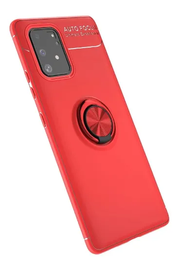 Newface Samsung Galaxy A91 / S10 Lite Kılıf Range Yüzüklü Silikon - Kırmızı resmi