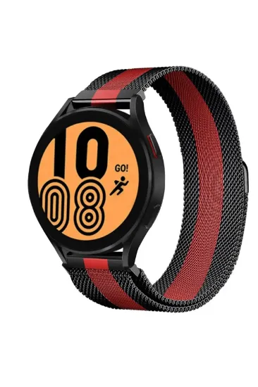 Newface Samsung Galaxy Watch 4 Metal Mıknatıslı Kordon - Siyah-Kırmızı resmi