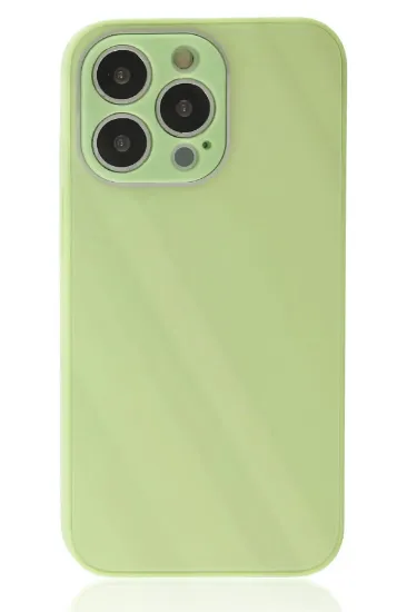 Newface iPhone 13 Pro Kılıf Glass Kapak - Açık Yeşil resmi