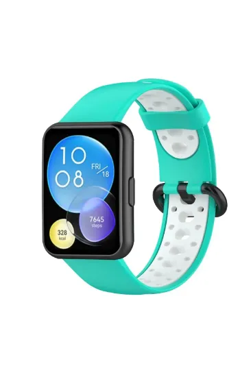 Newface Huawei Watch Fit 2 Spor Delikli Kordon - Turkuaz-Beyaz resmi
