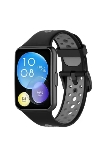 Newface Huawei Watch Fit 2 Spor Delikli Kordon - Siyah-Gri resmi