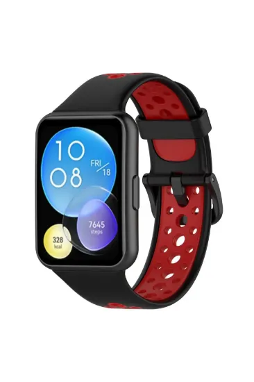 Newface Huawei Watch Fit 2 Spor Delikli Kordon - Siyah-Kırmızı resmi