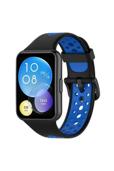 Newface Huawei Watch Fit 2 Spor Delikli Kordon - Siyah-Mavi resmi