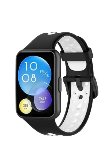 Newface Huawei Watch Fit 2 Spor Delikli Kordon - Siyah-Beyaz resmi