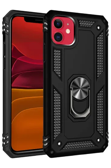 Newface iPhone 11 Kılıf Sofya Yüzüklü Silikon Kapak - Siyah resmi