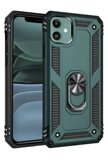 Newface iPhone 11 Kılıf Sofya Yüzüklü Silikon Kapak - Yeşil resmi