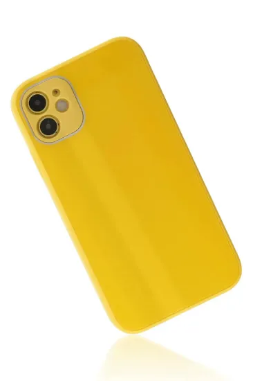 Newface iPhone 12 Kılıf Glass Kapak - Sarı resmi