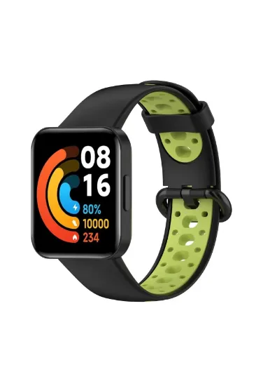 Newface Xiaomi Redmi Watch 2 Spor Delikli Kordon - Siyah-Yeşil resmi