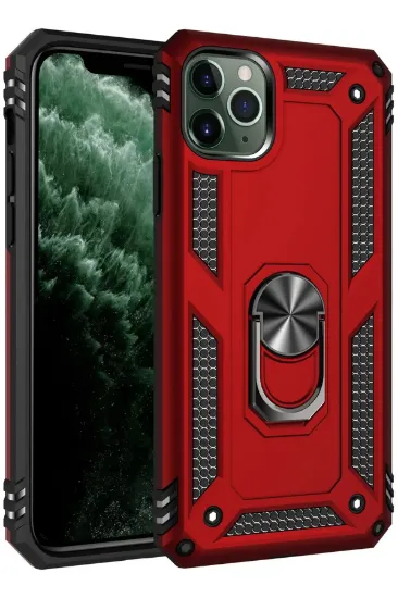 Newface iPhone 11 Pro Kılıf Sofya Yüzüklü Silikon Kapak - Kırmızı resmi