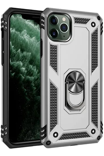Newface iPhone 11 Pro Max Kılıf Sofya Yüzüklü Silikon Kapak - Gümüş resmi