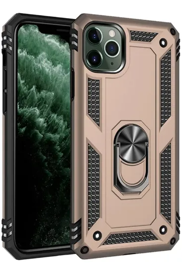 Newface iPhone 11 Pro Max Kılıf Sofya Yüzüklü Silikon Kapak - Gold resmi