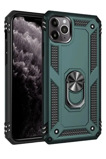 Newface iPhone 11 Pro Max Kılıf Sofya Yüzüklü Silikon Kapak - Yeşil resmi