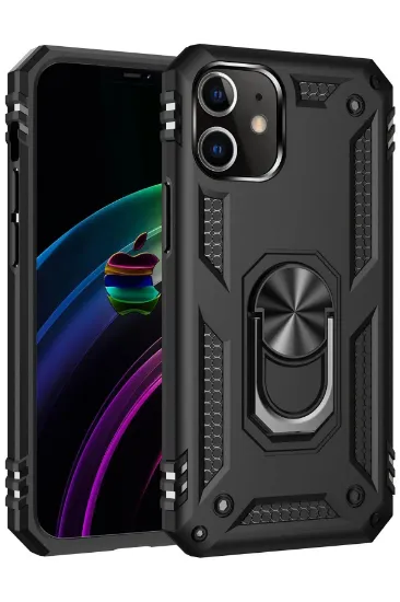Newface iPhone 12 Mini Kılıf Sofya Yüzüklü Silikon Kapak - Siyah resmi