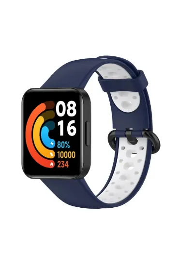 Newface Xiaomi Redmi Watch 2 Spor Delikli Kordon - Lacivert-Beyaz resmi