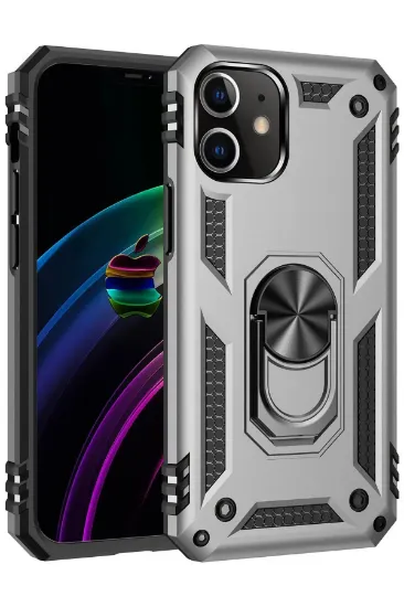 Newface iPhone 12 Mini Kılıf Sofya Yüzüklü Silikon Kapak - Gümüş resmi
