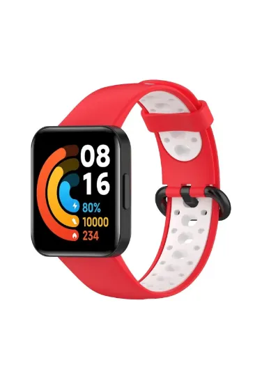 Newface Xiaomi Redmi Watch 2 Spor Delikli Kordon - Kırmızı-Beyaz resmi