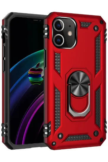 Newface iPhone 12 Mini Kılıf Sofya Yüzüklü Silikon Kapak - Kırmızı resmi