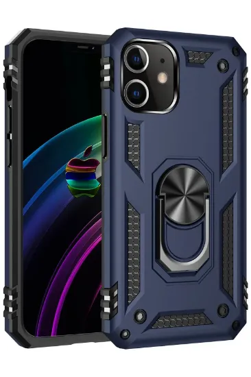 Newface iPhone 12 Mini Kılıf Sofya Yüzüklü Silikon Kapak - Lacivert resmi