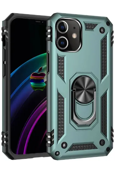 Newface iPhone 12 Mini Kılıf Sofya Yüzüklü Silikon Kapak - Yeşil resmi