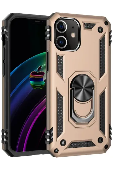 Newface iPhone 12 Kılıf Sofya Yüzüklü Silikon Kapak - Gold resmi