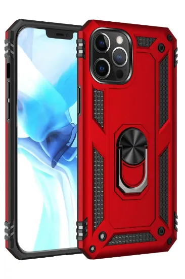 Newface iPhone 12 Pro Max Kılıf Sofya Yüzüklü Silikon Kapak - Kırmızı resmi
