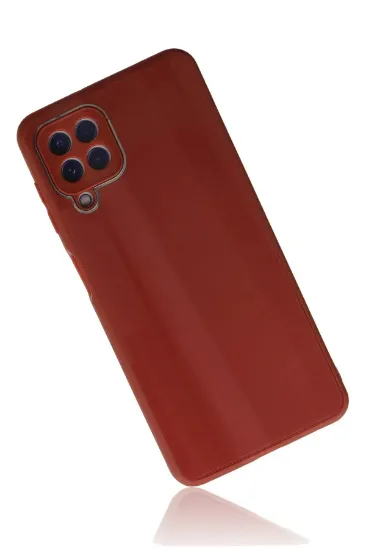 Newface Samsung Galaxy A22 Kılıf Glass Kapak - Bordo resmi