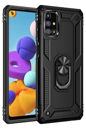 Newface Samsung Galaxy M31S Kılıf Sofya Yüzüklü Silikon Kapak - Siyah resmi