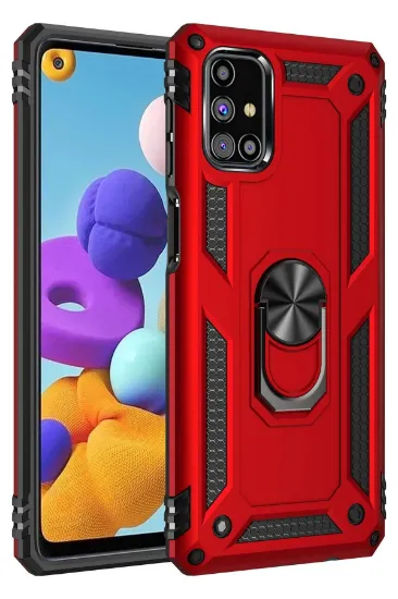 Newface Samsung Galaxy M31S Kılıf Sofya Yüzüklü Silikon Kapak - Kırmızı resmi