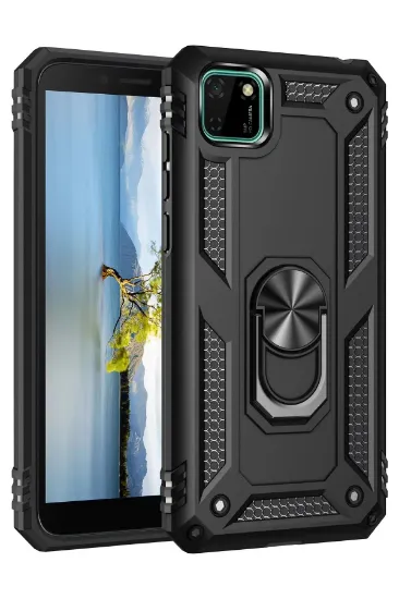 Newface Huawei Y5P Kılıf Sofya Yüzüklü Silikon Kapak - Siyah resmi