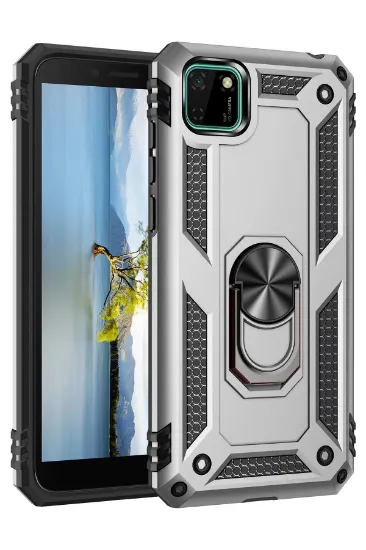 Newface Huawei Y5P Kılıf Sofya Yüzüklü Silikon Kapak - Gümüş resmi