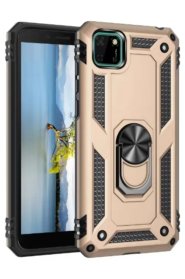 Newface Huawei Y5P Kılıf Sofya Yüzüklü Silikon Kapak - Gold resmi