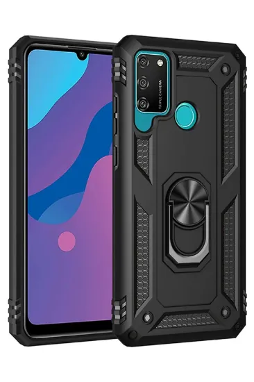 Newface Huawei Y6P Kılıf Sofya Yüzüklü Silikon Kapak - Siyah resmi