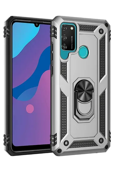 Newface Huawei Y6P Kılıf Sofya Yüzüklü Silikon Kapak - Gümüş resmi