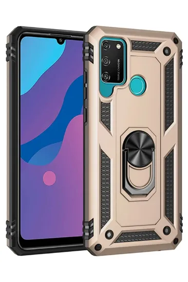 Newface Huawei Y6P Kılıf Sofya Yüzüklü Silikon Kapak - Gold resmi