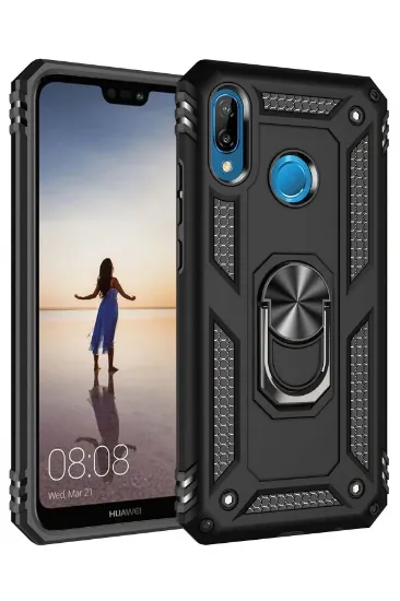 Newface Huawei P20 Lite Kılıf Sofya Yüzüklü Silikon Kapak - Siyah resmi