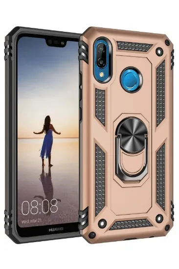 Newface Huawei P20 Lite Kılıf Sofya Yüzüklü Silikon Kapak - Gold resmi