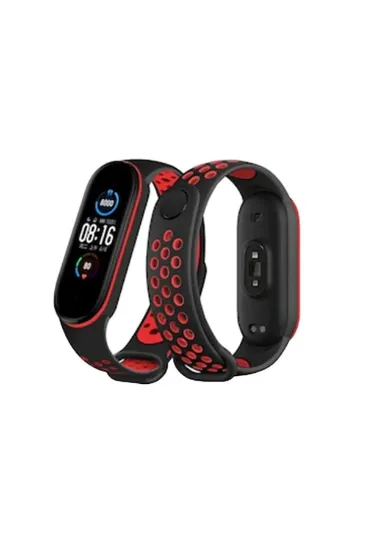 Newface Xiaomi Mi Band 6 Spor Delikli Kordon - Siyah-Kırmızı resmi