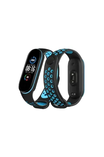 Newface Xiaomi Mi Band 6 Spor Delikli Kordon - Siyah-Mavi resmi